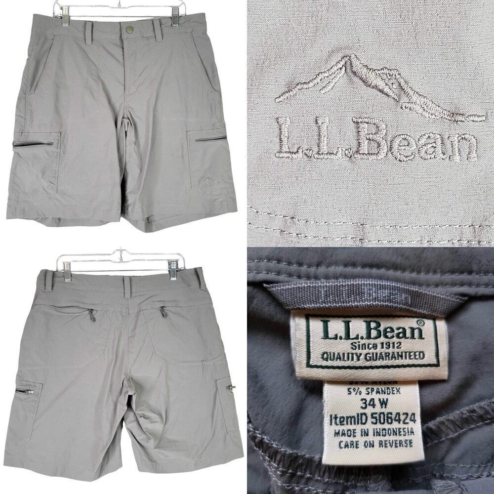 LL Bean Cargo Shorts Men's Size 34W Gray Hiking Outdoor Flat Front